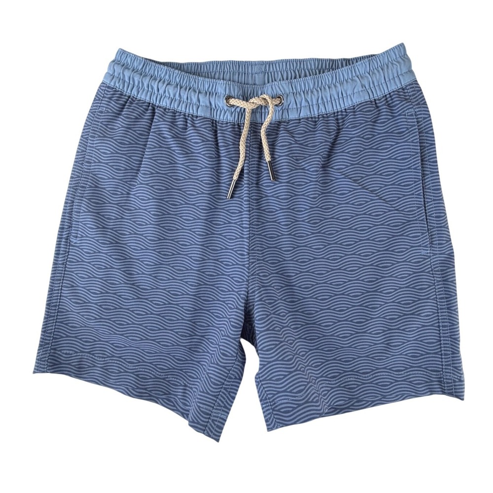 Fair Harbor Boys Swim Trunks Blue Wave Print Recycled Stretch Shorts Size Medium